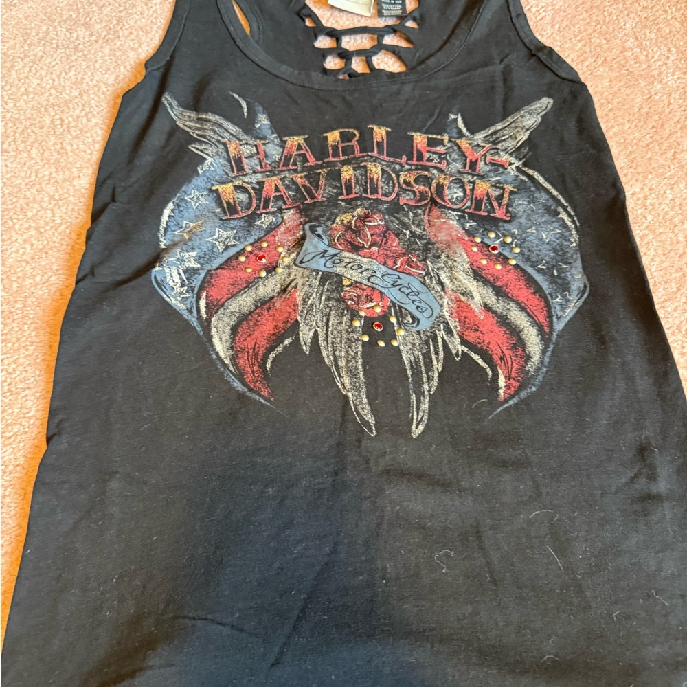 Harley-Davidson Black Tank with Red and Blue Graphic